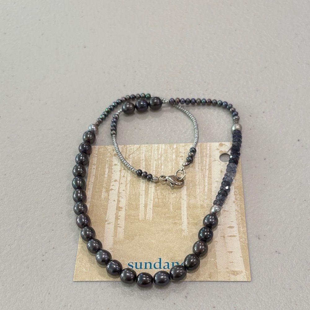 Sundance Catalog Gray Raven Pearl, Iolite, Sterling Silver Necklace—STUNNING!